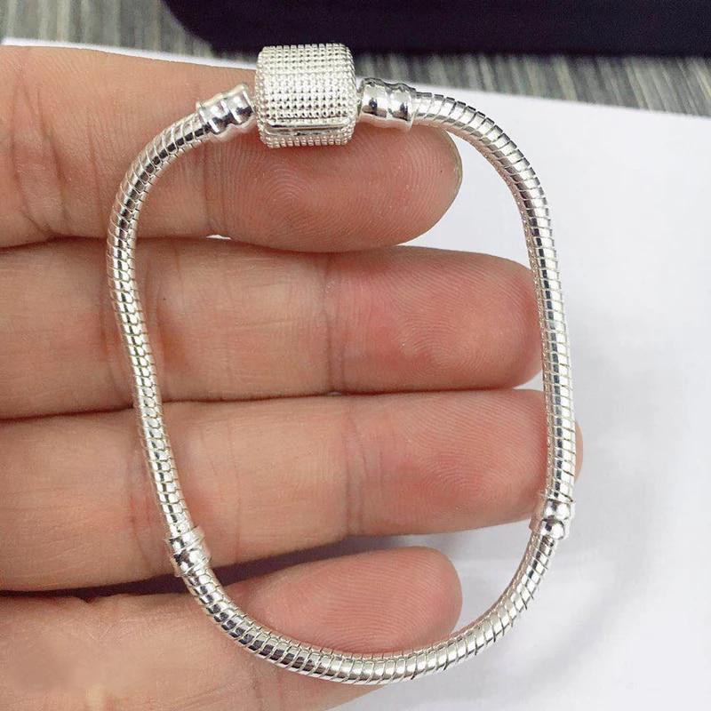 Hot Sale 100% 925 Silver 3mm Basic Snake Chain Fit Gift Bracelet DIY Charms Beads Bracelets &amp; Bangles Original Jewelry